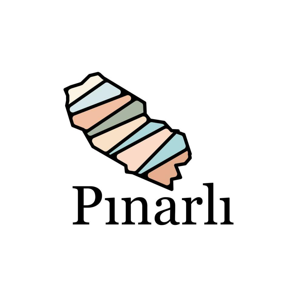 Pinarli city of Turkey geometric Map vector illustration, black lettering design on white background, design template