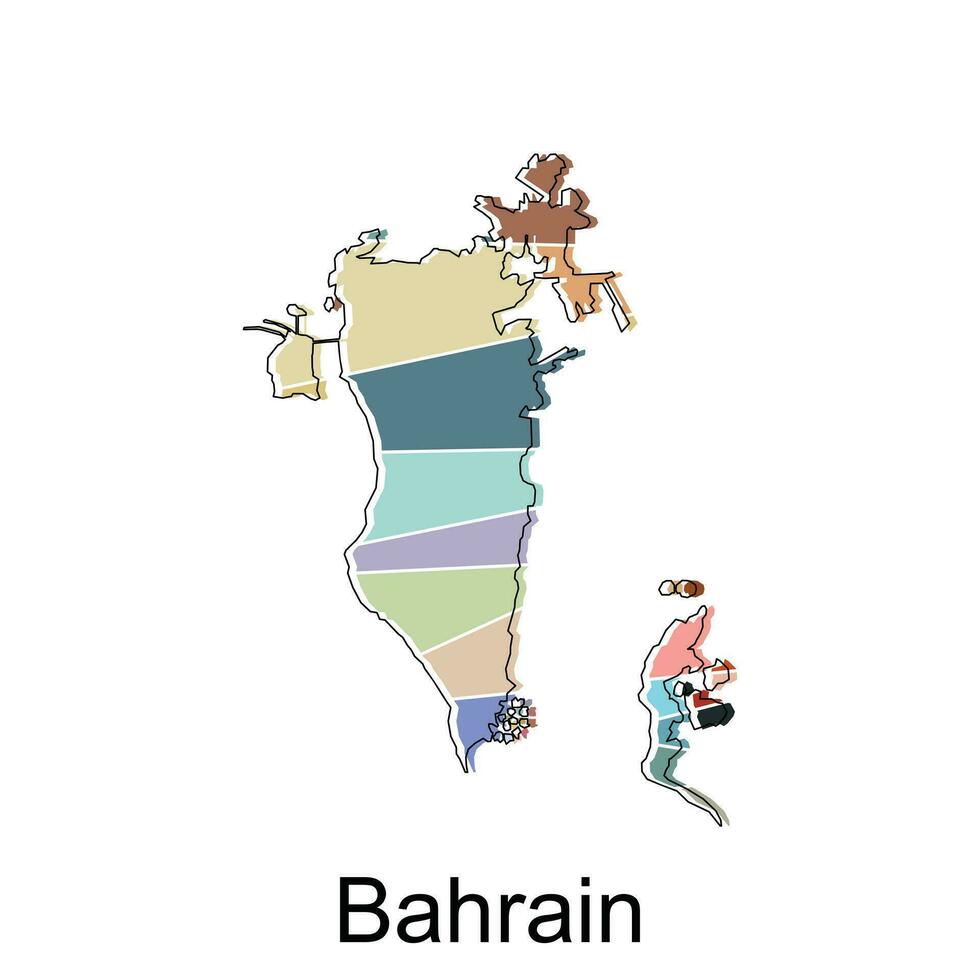 Vector file map of Bahrain, Iran regions map illustration design template