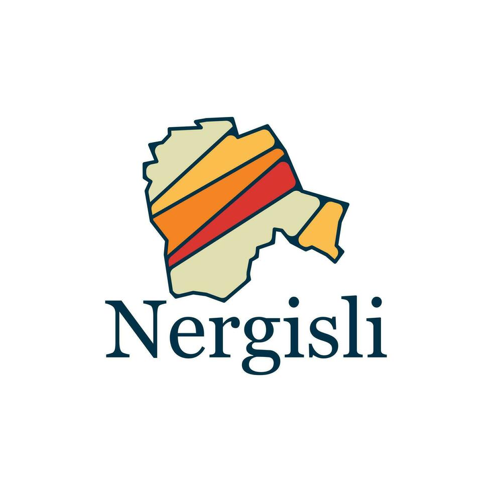 Map of Nergisli on White isolated background, with named regions and travel icons, illustration vector design template
