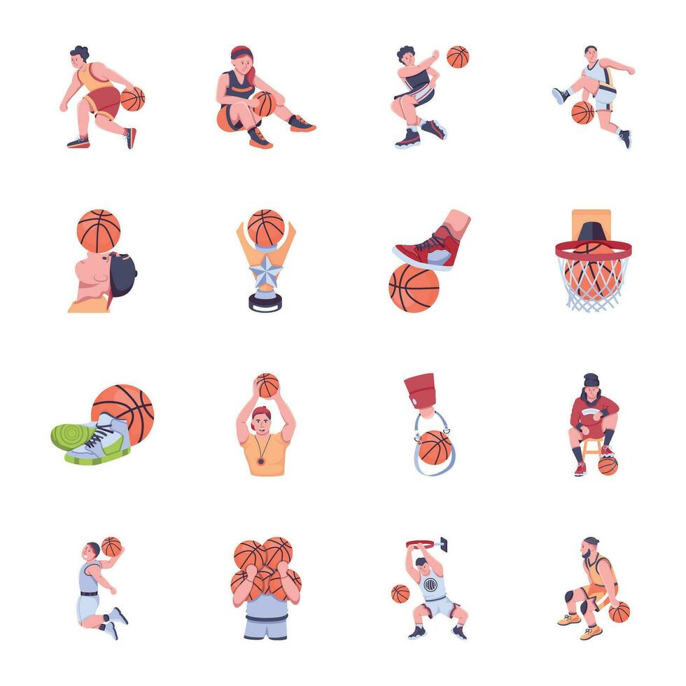 Pack of Hoop Players Flat Icons vector