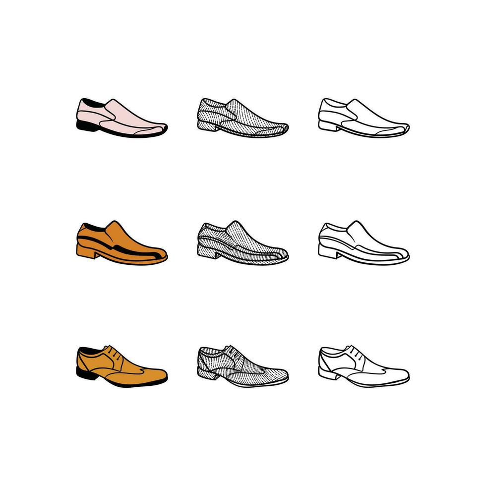 conjunto de zapato hombres icono, Clásico logo ilustración diseño plantilla, moderno sencillo minimalista vector concepto.