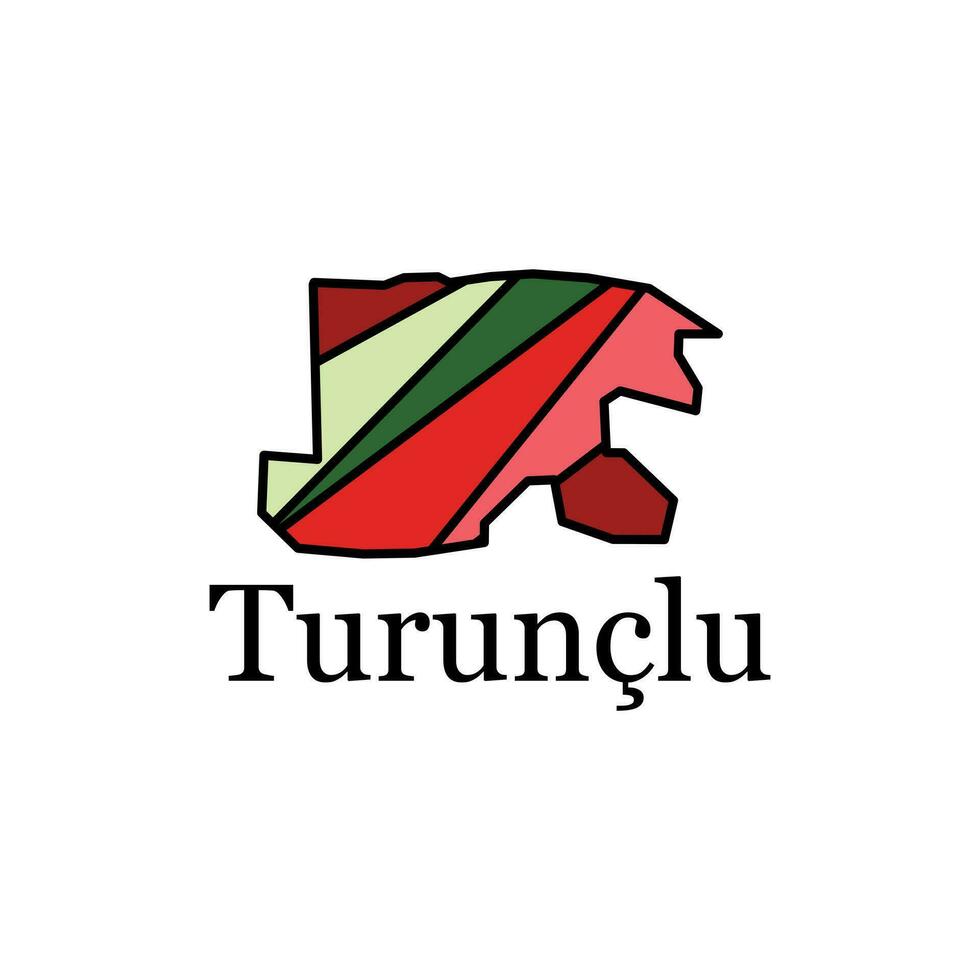 Turunclu city of Turkey Map vector illustration, black lettering design on white background, design template