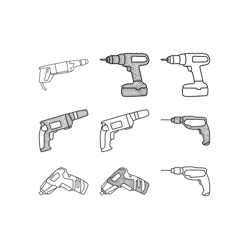 Set of Drill Tool equipment for worker, icon design illustration template vector, suitable for your company vector