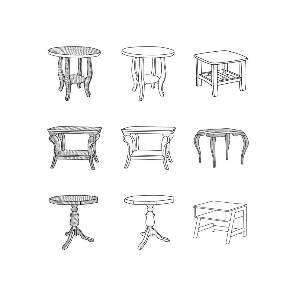 mueble conjunto de mesa interior icono línea Arte diseño, contorno vector diseño ilustración plantilla, adecuado para tu empresa