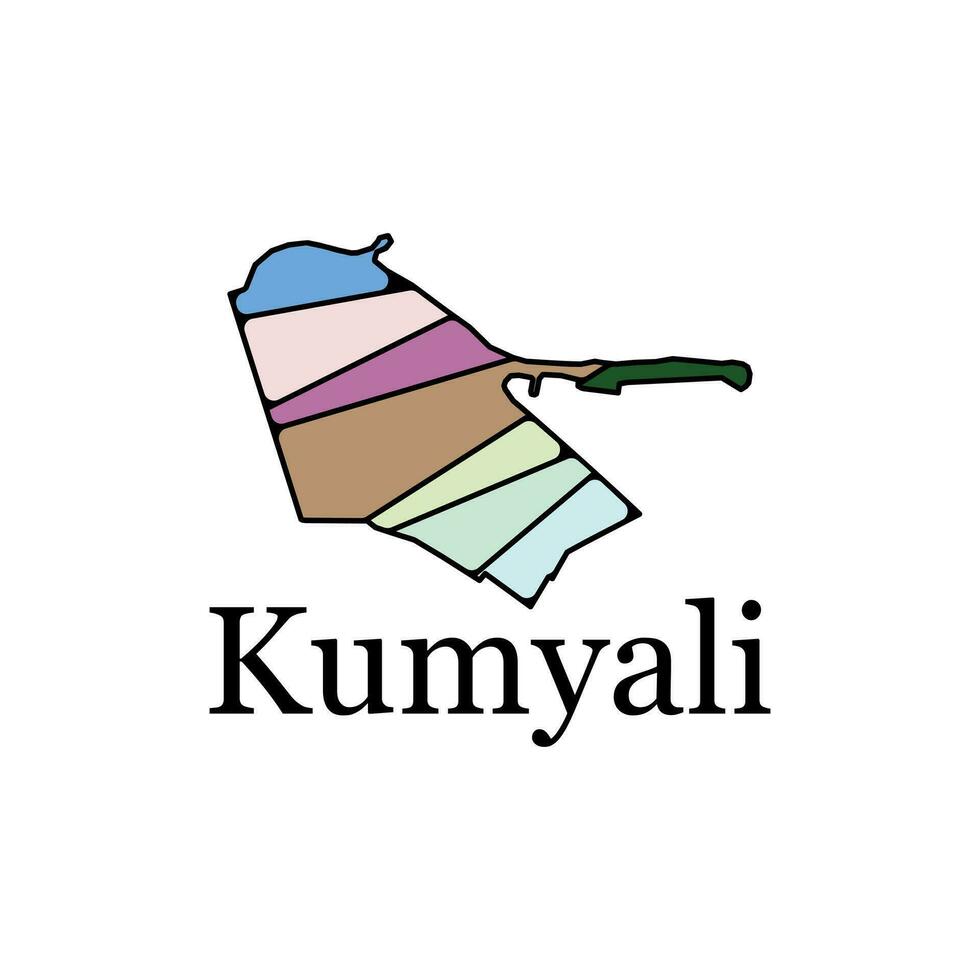 Map of Kumyali on White isolated background, with named regions and travel icons, illustration vector design template