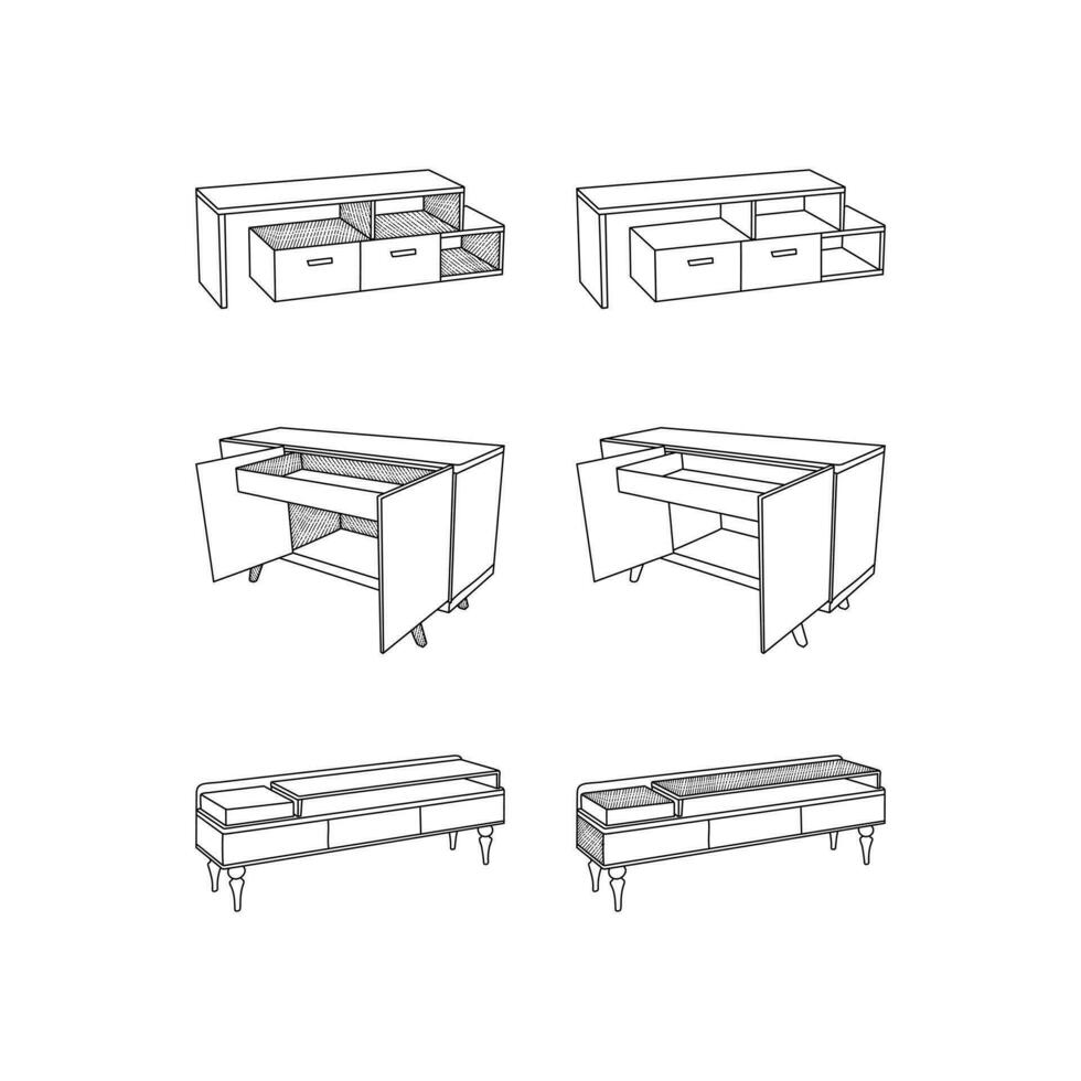 Set of Cabinet vector design template, icon from furniture collection isolated on white background