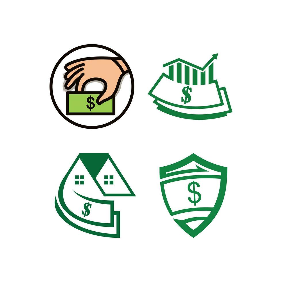 Set Of Money Logo Design icon. Money Logo Vector. Money Logo, bills, dollar currency, illustration and icon vector set.