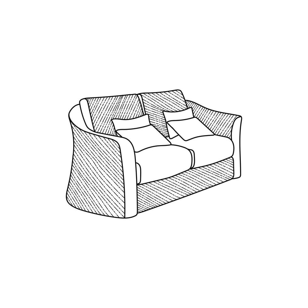 Sofa furniture line art style interior design, illustration vector abstract design template