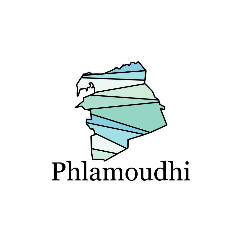 Map of Phlamoudhi on White isolated background, with named regions and travel icons, illustration vector design template