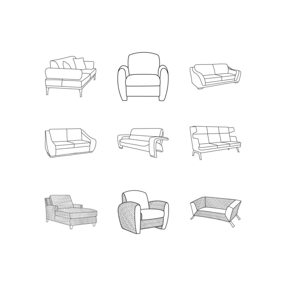 mueble interior sofá colección icono diseño plantilla, contorno logo diseño, estilo, línea.resumen, lata ser usado para tu empresa vector