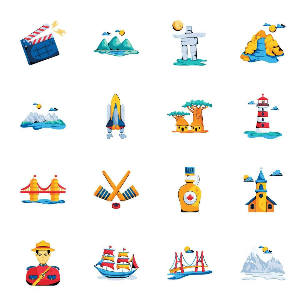 Bundle of Landmarks and Accessories Flat Icons vector