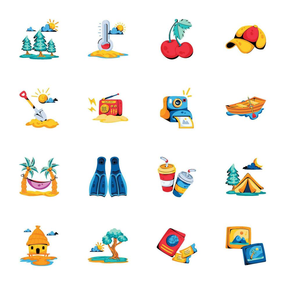 Trendy Set of Travelling Accessories Flat Icons vector