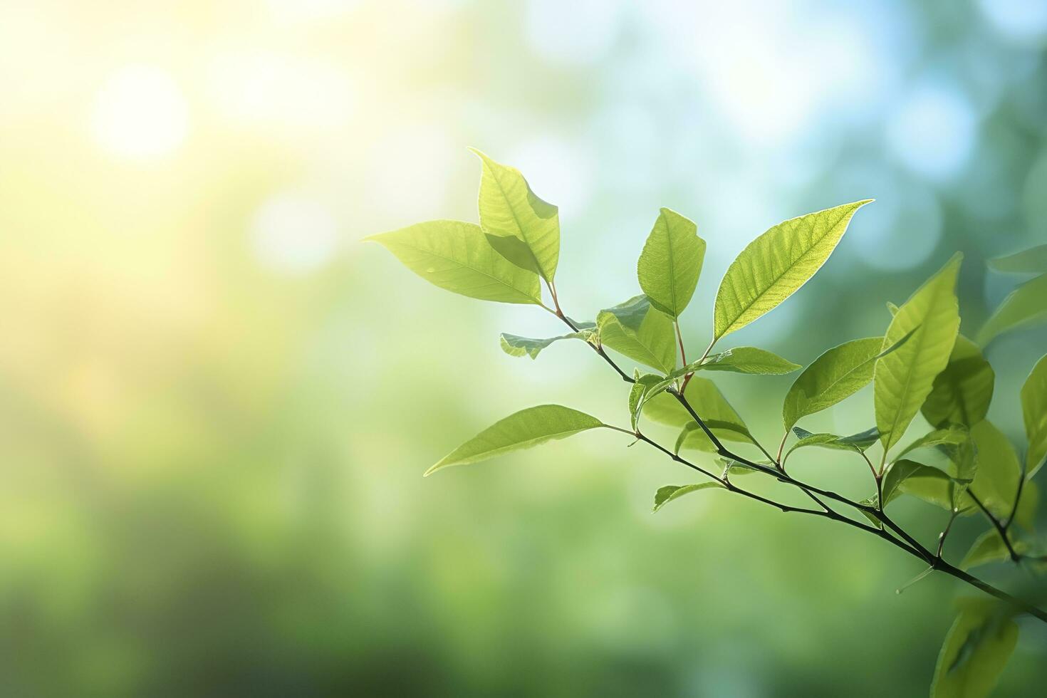 World Environment Day concept, green tree leaves on blurred background, generate ai photo