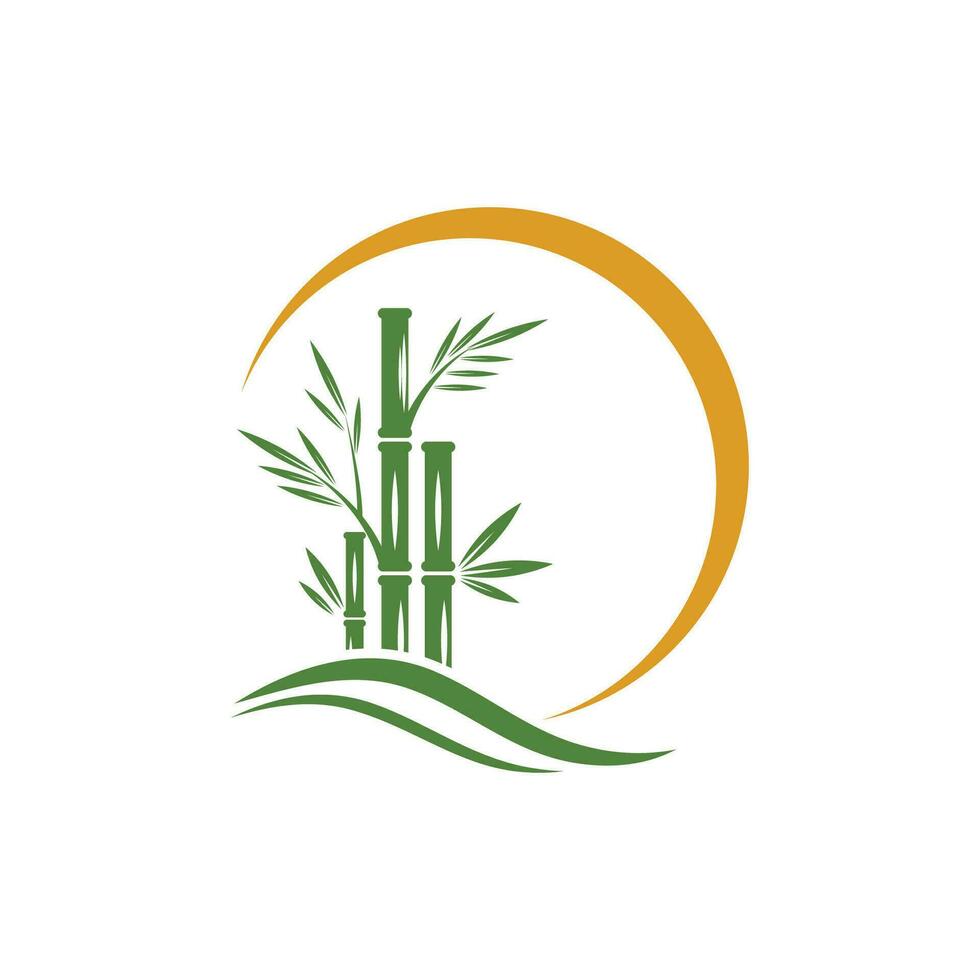 bambú con plantilla de vector de ilustración de logotipo de hoja verde