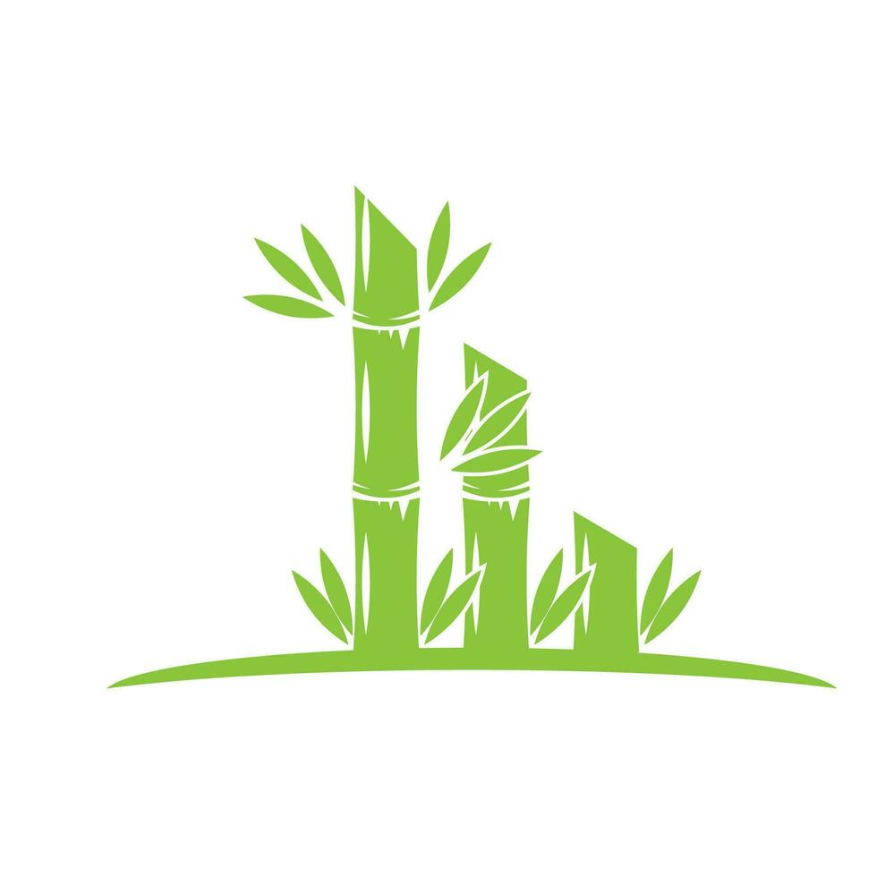 Bamboo with green leaf logo ilustration vector template