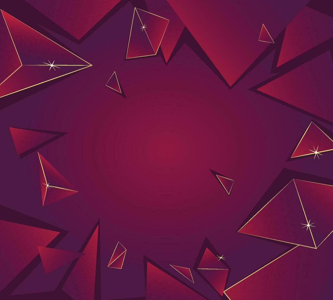 Modern abstract polygonal design 3d background, Red triangles with golden borders, Luxury background, Banners, Templates vector