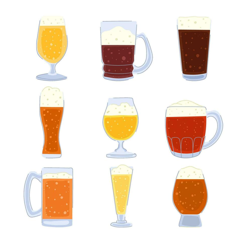beer glass set cartoon vector illustration