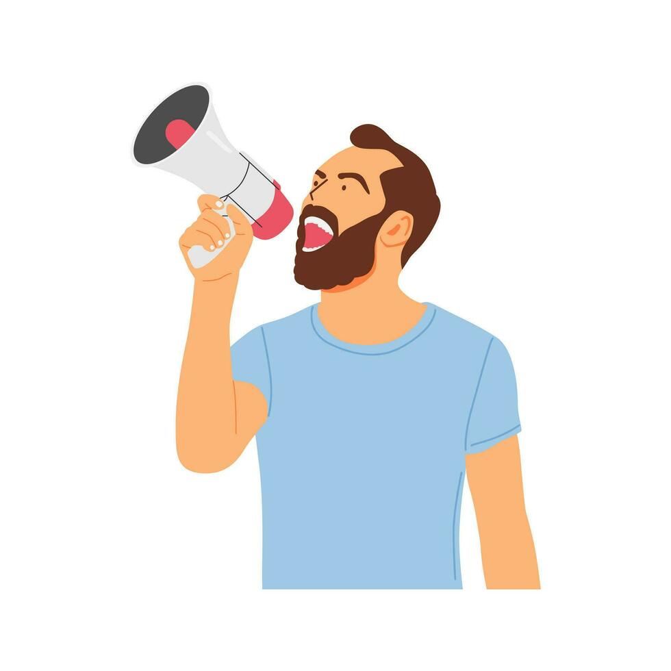 vector illustration concept of a person screaming with a loudspeaker  megaphone