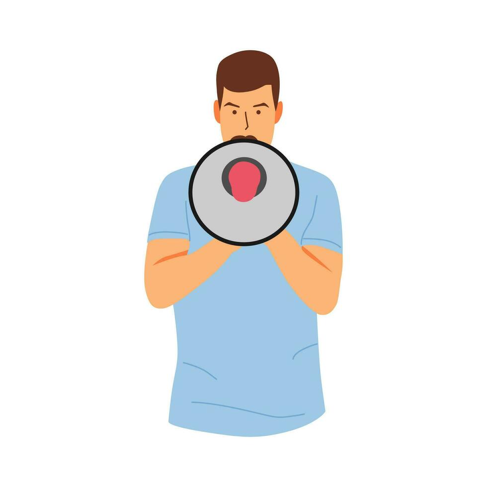 vector illustration concept of a person screaming with a loudspeaker  megaphone