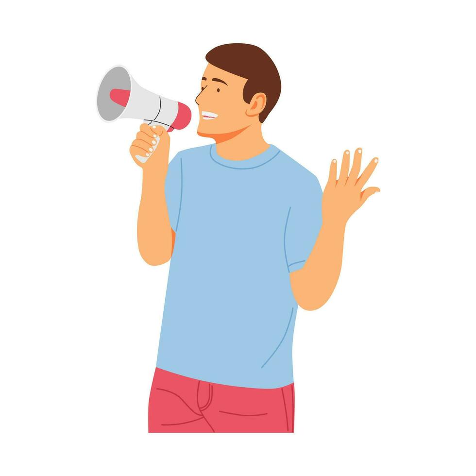 vector illustration concept of a person screaming with a loudspeaker  megaphone