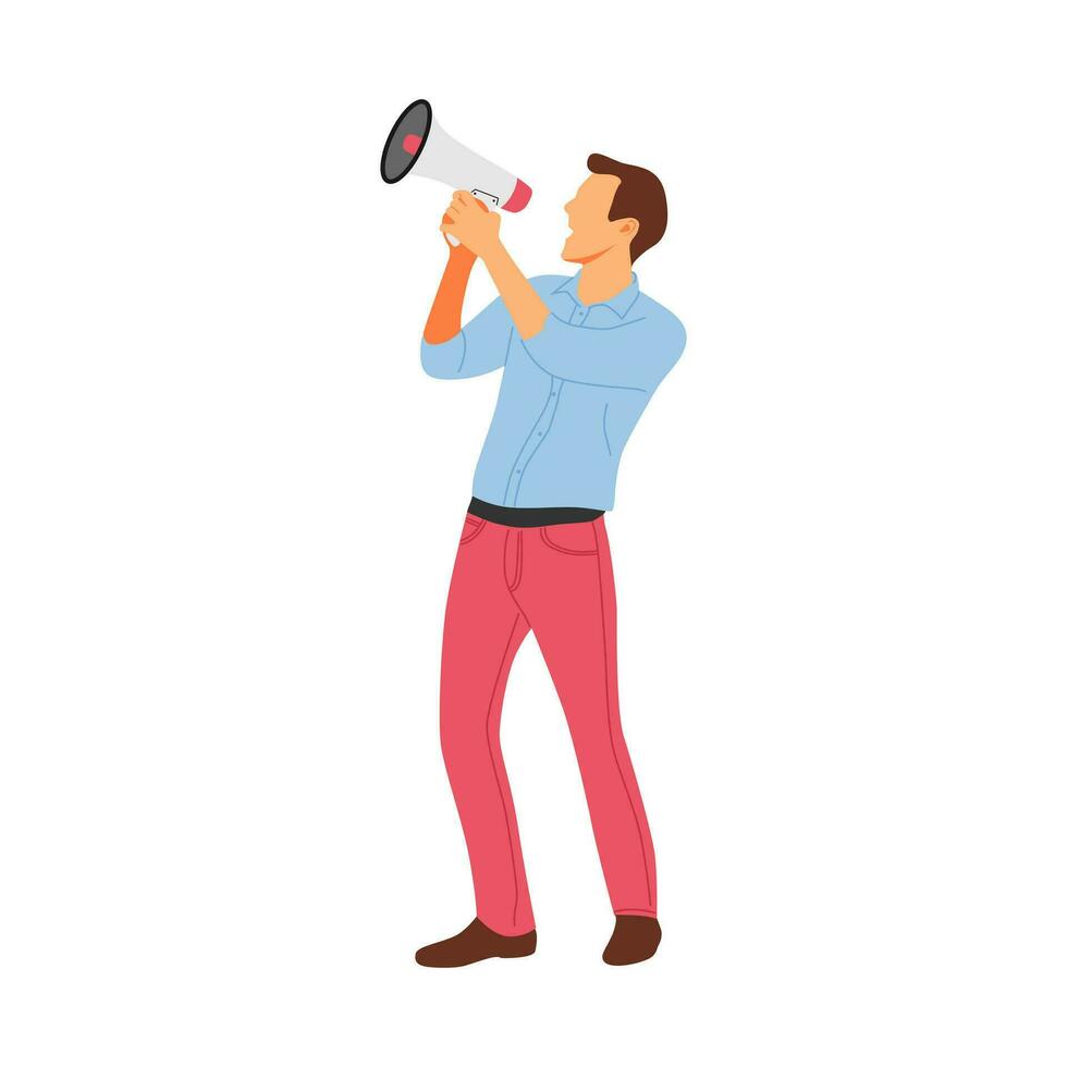 vector illustration concept of a person screaming with a loudspeaker  megaphone