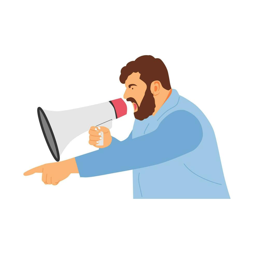 vector illustration concept of a person screaming with a loudspeaker  megaphone