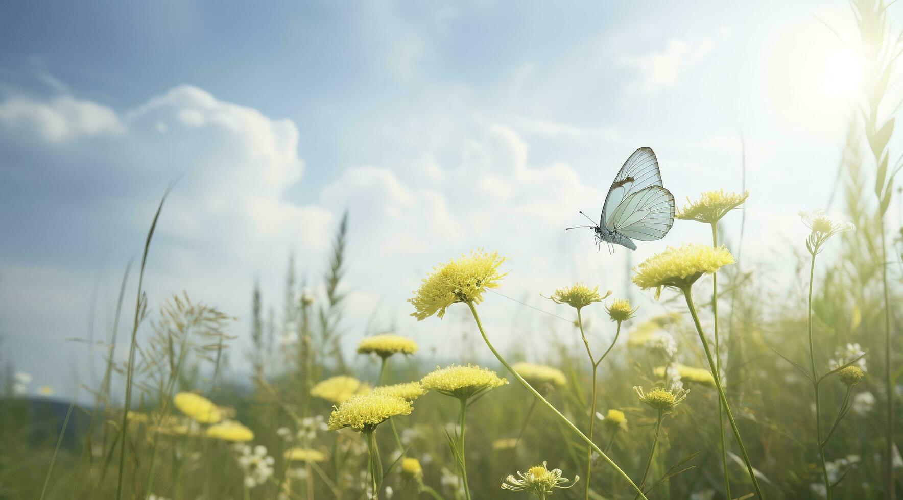 abstract nature spring Background. spring flower and butterfly, generate ai photo