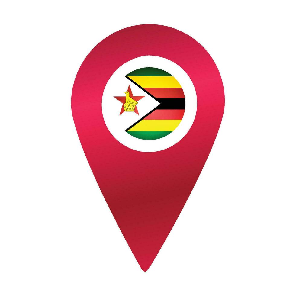 Destination pin icon with Zimbabwe flag.Location red map marker vector
