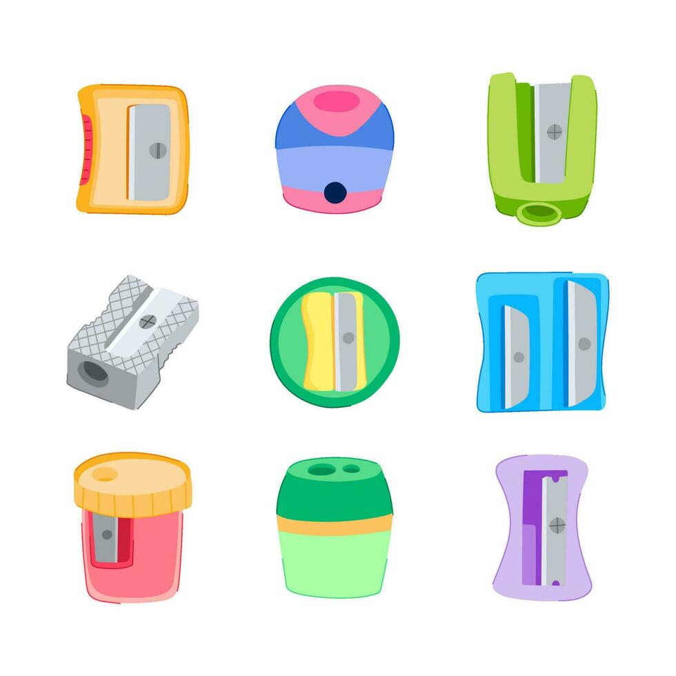sharpener pencil set cartoon vector illustration