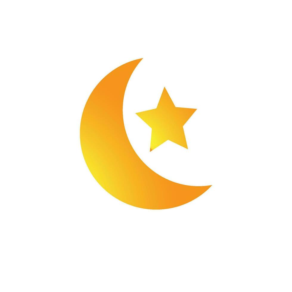 Illustration of moon and stars in yellow and orange gradient colors isolated on white background vector