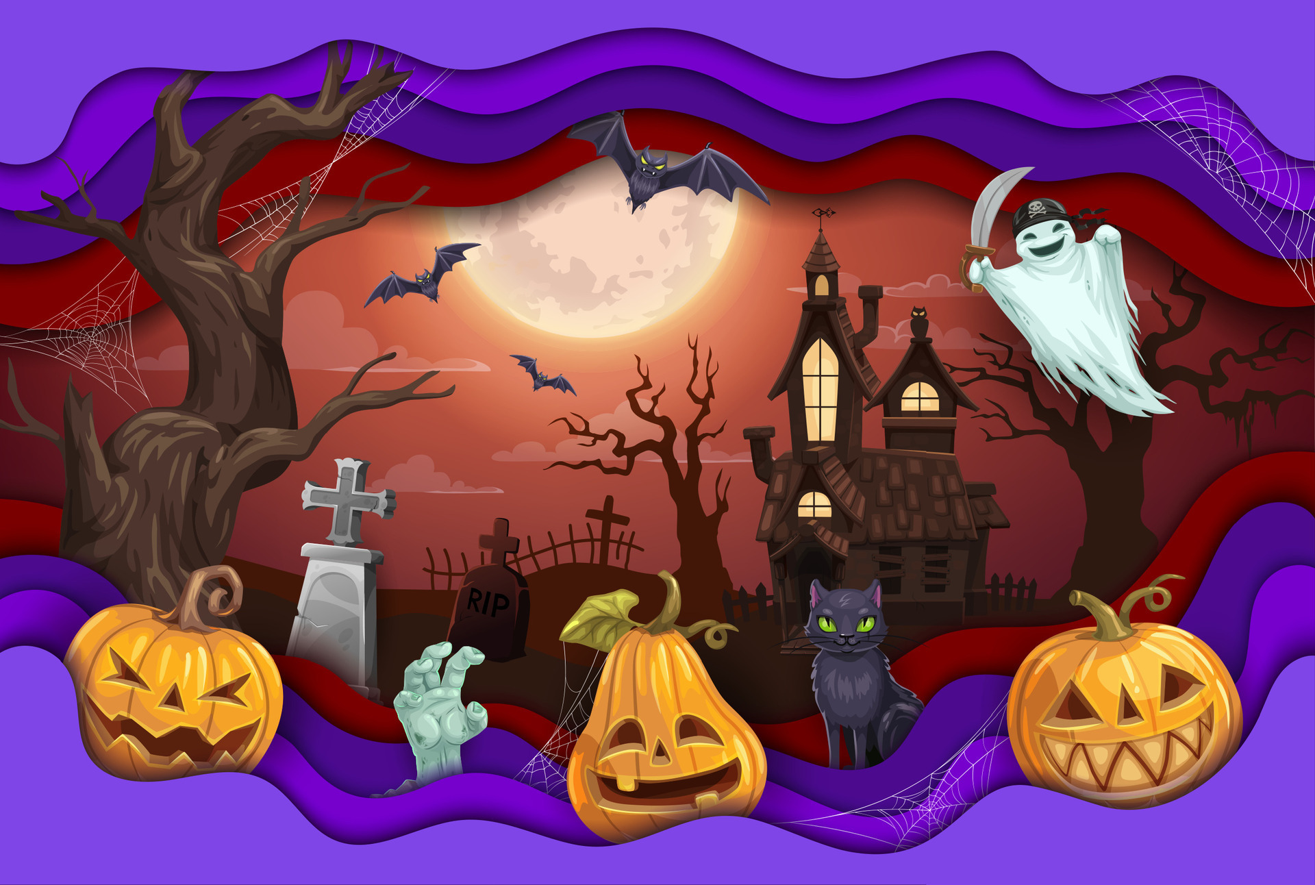 Halloween paper cut holiday landscape background 25440678 Vector Art at