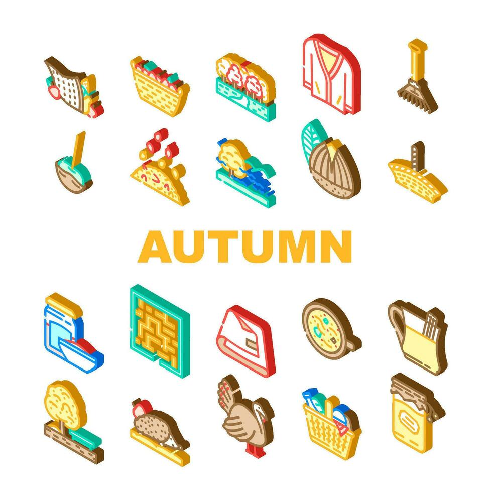 autumn season fall leaf icons set vector