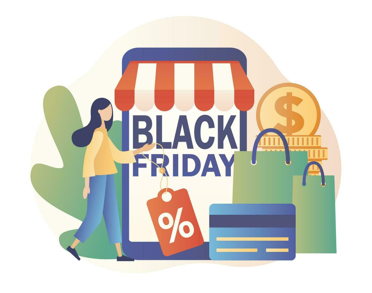 Black Friday Big Sale concept. Online shopping. Modern flat cartoon style. Vector illustration