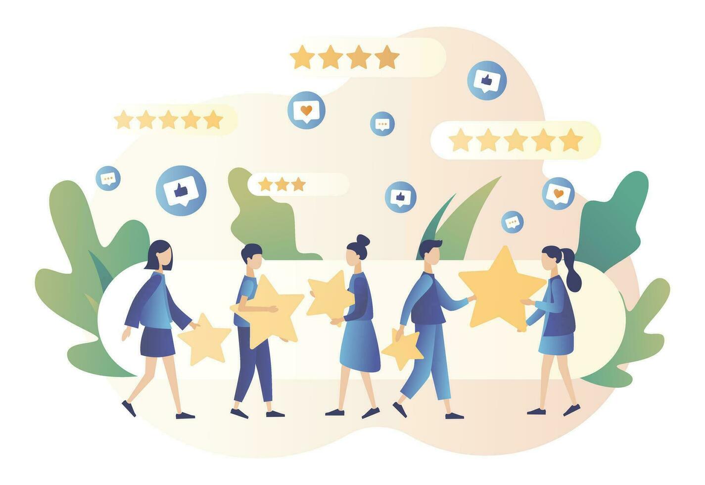 Star rating concept. Customer reviews. People leave feedback and comments. Modern flat cartoon style. Vector illustration