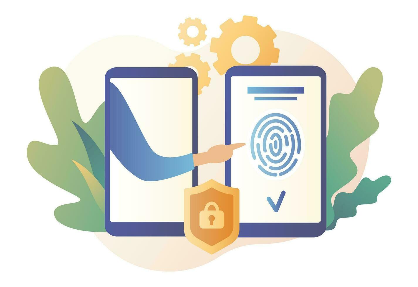 Data protection concept. Scan Fingerprint, Identification system. Modern flat cartoon style. Vector illustration