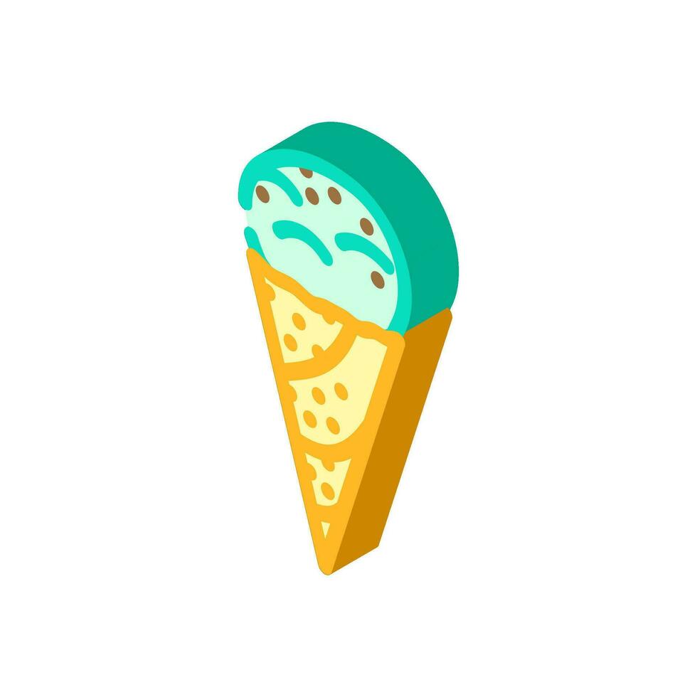 menta chocolate chip hielo crema comida bocadillo isométrica icono vector ilustración