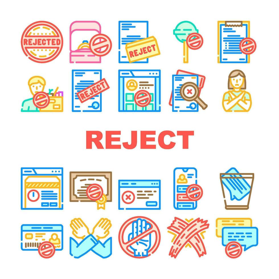 reject deny document cancel icons set vector