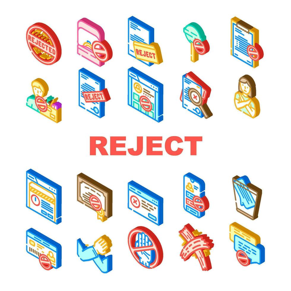 reject deny document cancel icons set vector