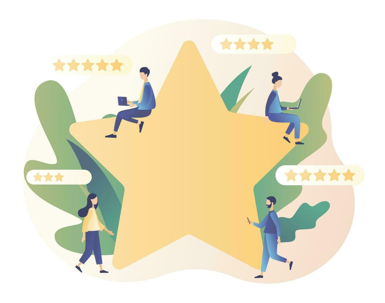 Star rating concept. Customer reviews. People leave feedback and comments. Modern flat cartoon style. Vector illustration
