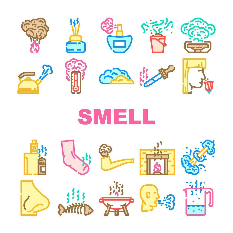 smell nose aroma odor icons set vector