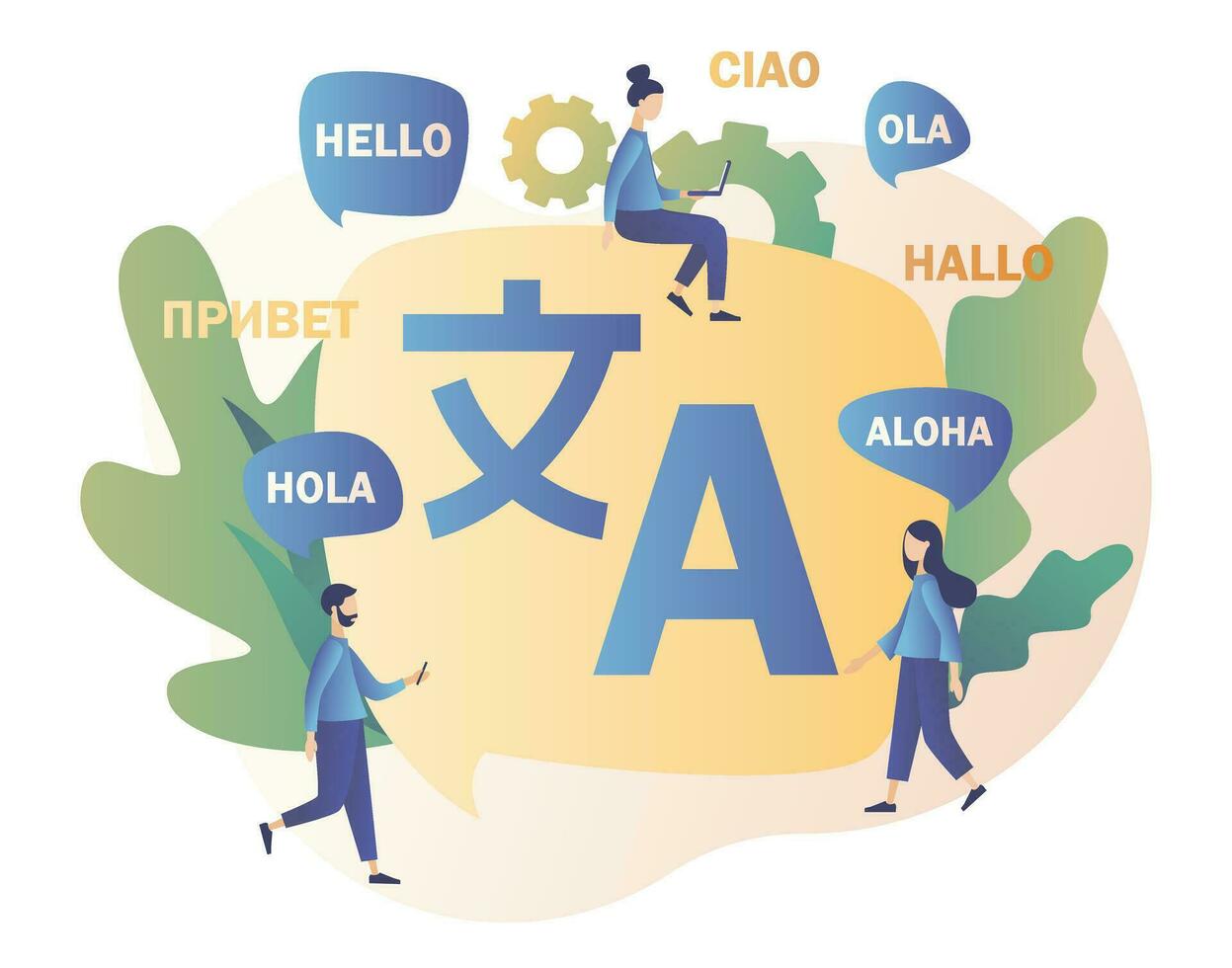 Translation concept. Online translator. Modern flat cartoon style. Vector illustration