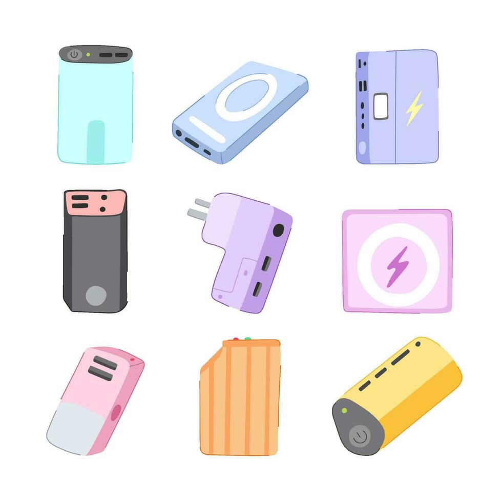 power bank set cartoon vector illustration