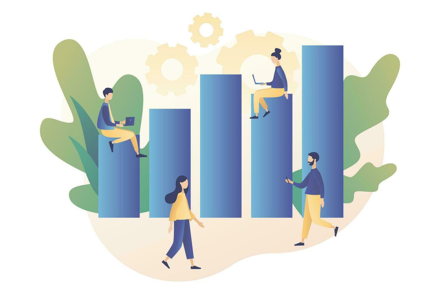 Business analysis. Data analytics consept.Tiny people are studying the infographic. Modern flat cartoon style. Vector illustration on white background