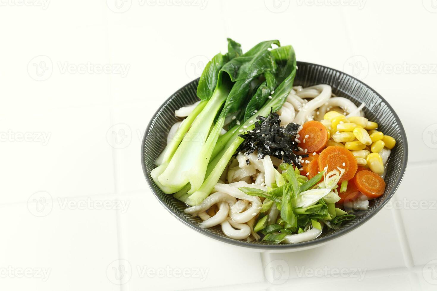 Japanese Vegan Soup with Udon Noodles photo