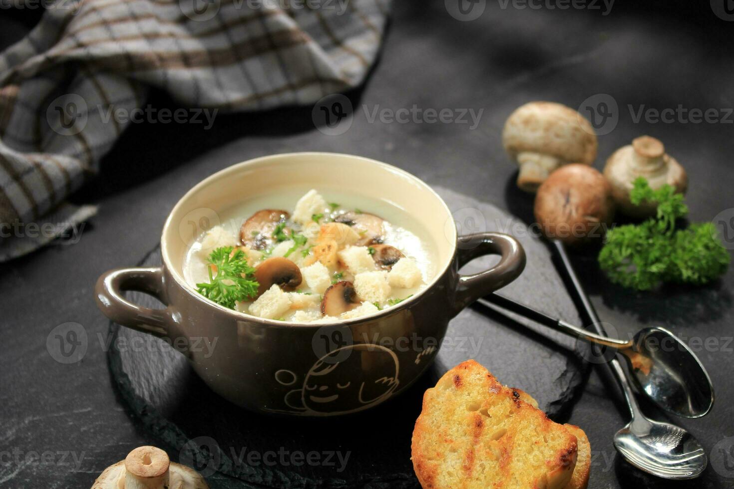 Mushroom Cream Soup with Croutons photo