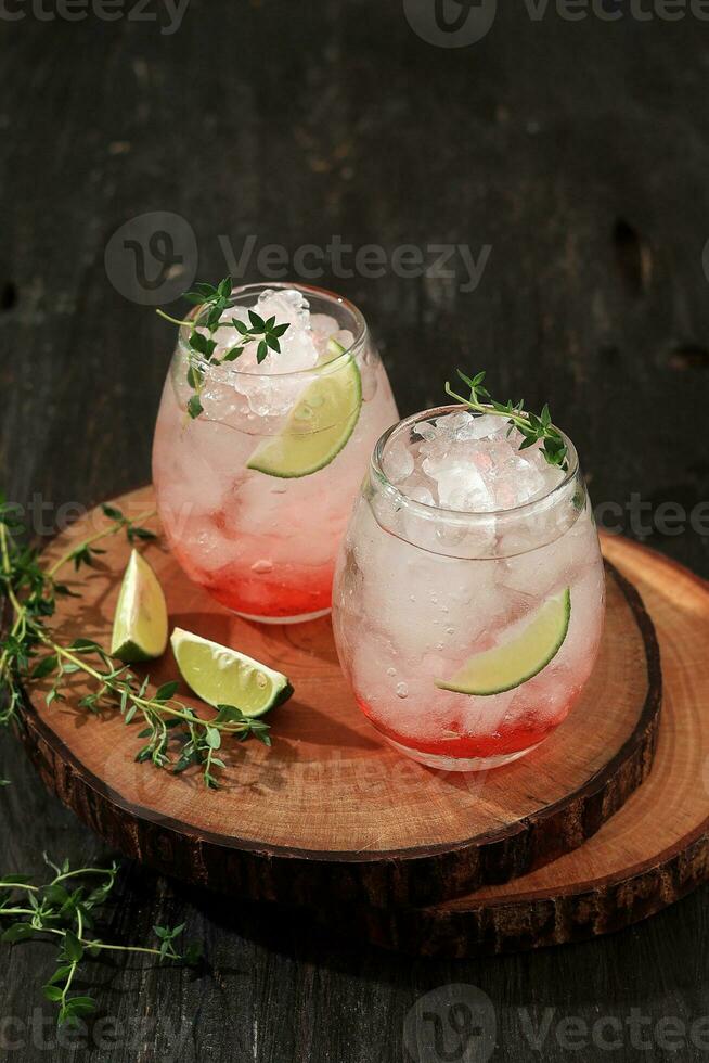 Cold Homemade Red Berry Lemonade with Thyme photo
