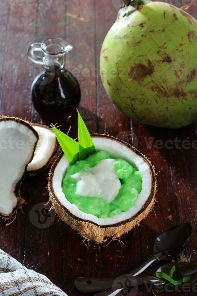 bubur resumen pandan, dulce arroz gachas de avena foto