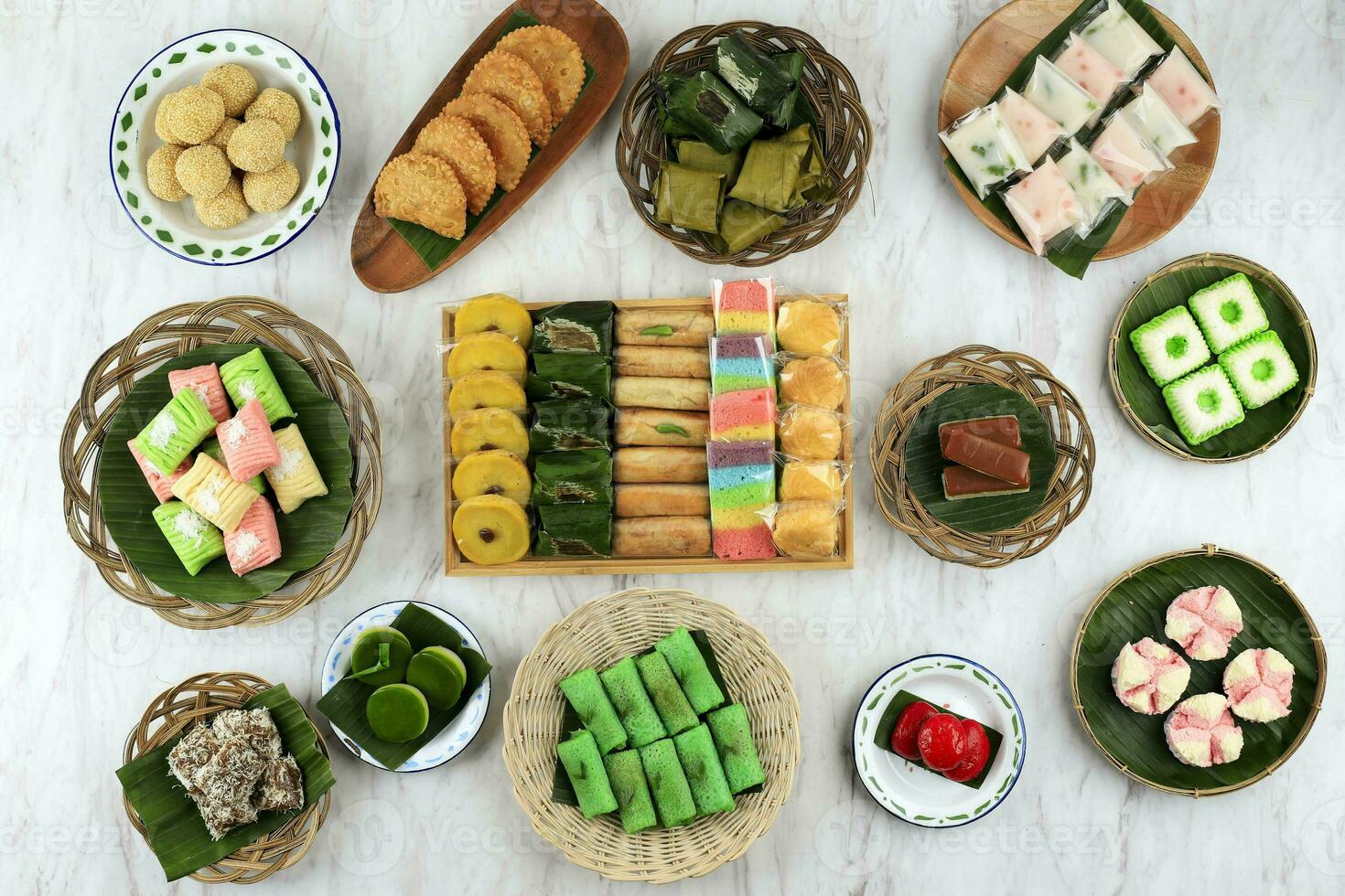 Jajanan Pasar,  Various and Colorful Traditional Indonesian Snacks. photo