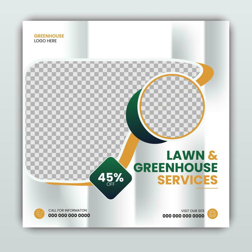 Creative lawn gardening services social media cover design template vector
