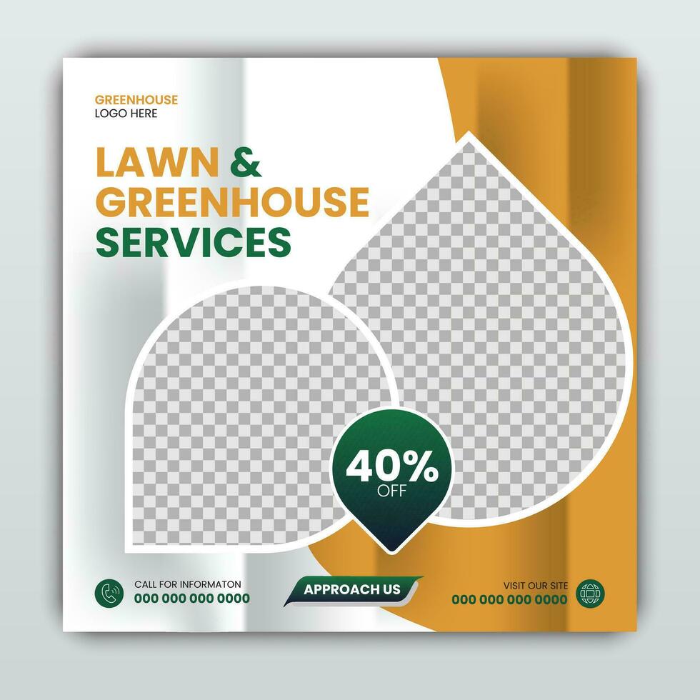 Agricultural and best farming services web banner or social media post lawn gardening template design with green and yellow color vector
